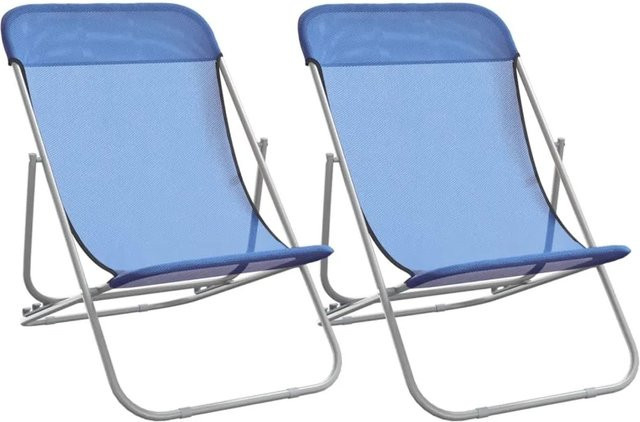 2er Set vidaXL Strandstühle in Blau aus Textilene und pulverbeschichtetem Stahl mit verstellbarer Kopfstütze - Bild 1