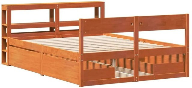 vidaXL Massivholzbett aus Kiefernholz in Wachsbraun, rustikales Bett ohne Matratze, B/T/H: 100 x 200 x 126 cm bis 120 x 200 x 126 cm - Bild 1