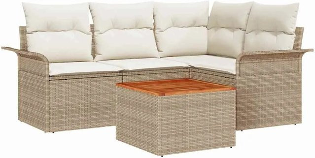 vidaXL Garten-Sofa-Set 5-teilig aus Poly Rattan in Beige-creme - Bild 1