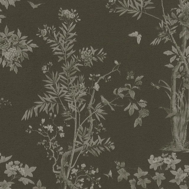 PROFHOME Blumen Tapete Floral in Schwarz-Braun und Quarz-Grau, Vlies-Tapete mit botanischem Muster, Breite: 0,53 m, Länge: 10,05 m - Bild 1