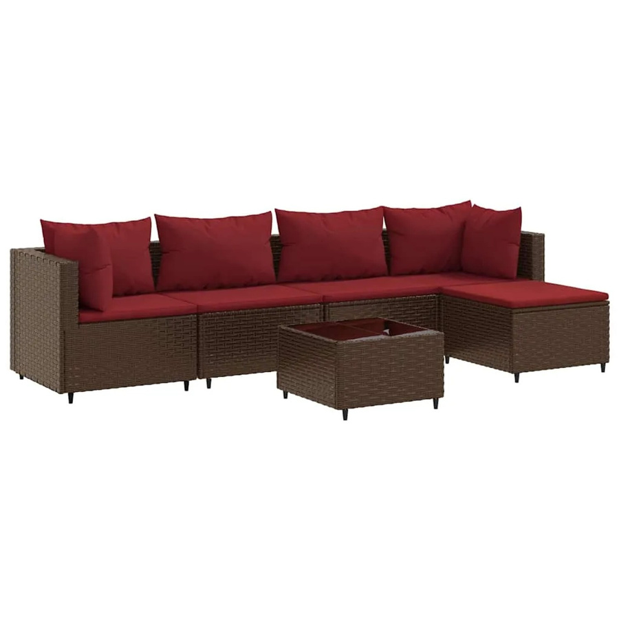 vidaXL 6-tlg. Garten-Lounge-Set in L-Form aus braunem Poly-Rattan mit UV-beständigen Kissen und pulverbeschichtetem Stahlgestell - Bild 2