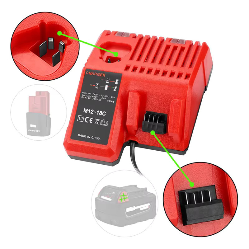 Milwaukee M12-18C Ladegerät für 12V, 14,4V und 18V Lithium-Ionen Akkus in Rot - Bild 4