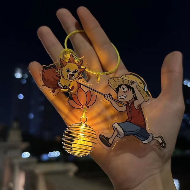 Bandai One Piece Luffy Leuchtender Acryl-Schlüsselanhänger Nachtlicht, Chibi Cartoon Taschenanhänger - Bild 1