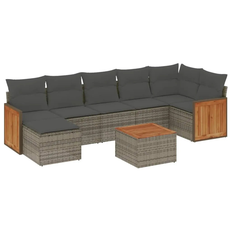 vidaXL 8-teilige Garten-Sofagarnitur aus Polyrattan in Grau mit Kissen und Metallgestell - Bild 2