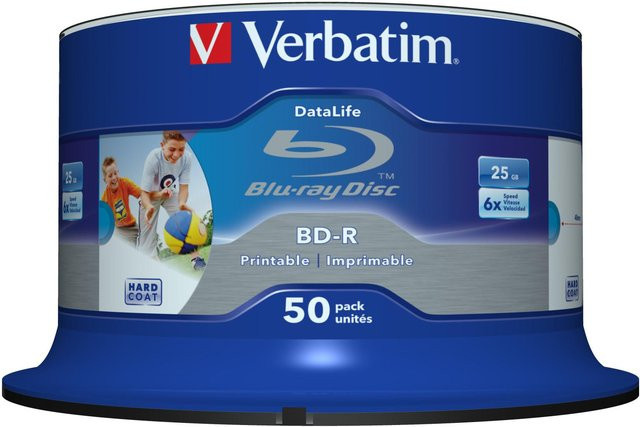 Verbatim DataLife BD-R Blu-ray Rohlinge 25GB mit bedruckbarer Oberfläche für Tintenstrahldrucker, 50 Stück Spindel, Blau - Bild 2