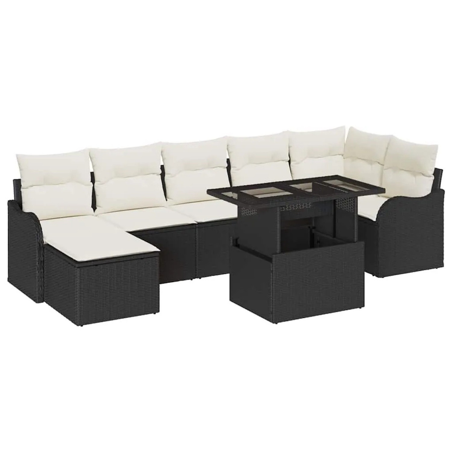 vidaXL Garten-Sofa-Set 8-teilig aus Poly Rattan und Stahl in Schwarz mit Kissen und Tisch - Bild 2