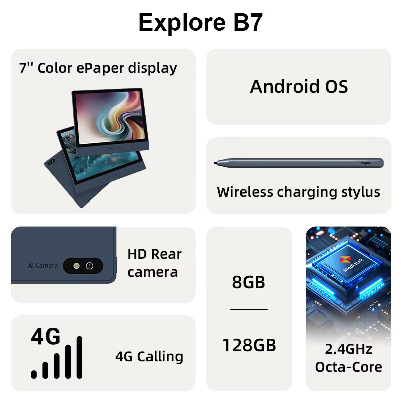 Bigme B7 Farb-E-Ink-E-Book-Reader mit 7 Zoll Display, Android 14, 8 GB + 128 GB Speicher und 4G-Funktion - Bild 2