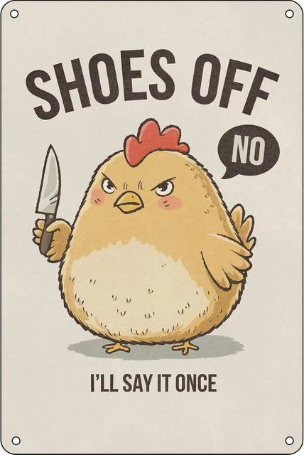 Blechschild Shoes Off I'll Say It Once mit Chicken-Motiv für deine Haustür von MINISO - Bild 1