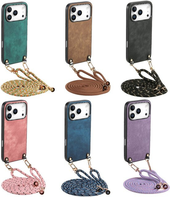 Retro Crossbody Handyhülle mit verstellbarem Lanyard-Gurt für iPhone 17 Pro Max, 16, 16E Air und 15 Plus in Purple - Bild 1