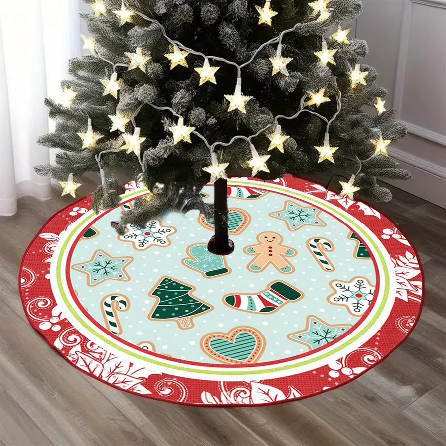 VIKAMA Weihnachtsbaumrock im skandinavischen Stil mit Lebkuchenmann und Schneeflocken, mehrfarbig, rund - Bild 4