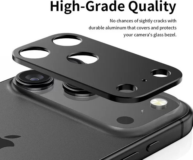 1-3er-Set HD-Aluminium-Rückkamera-Schutzfolie für Apple iPhone Air 17, iPhone 17Pro und iPhone 18 Pro Max in Schwarz mit kratzfestem Metallring-Objektivschutz - Bild 1