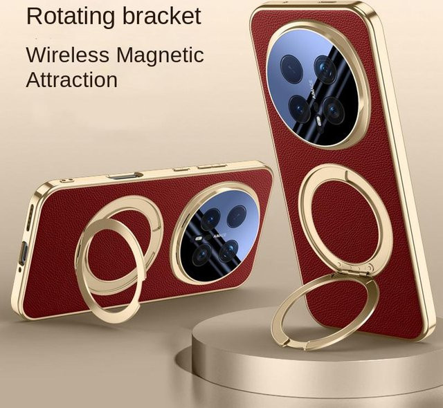 Schlanke Lederhülle für Honor Magic 8 Pro mit drehbarem Metall-Magnet-Halter und Linsenfolie-Schutz in Beige - Bild 1