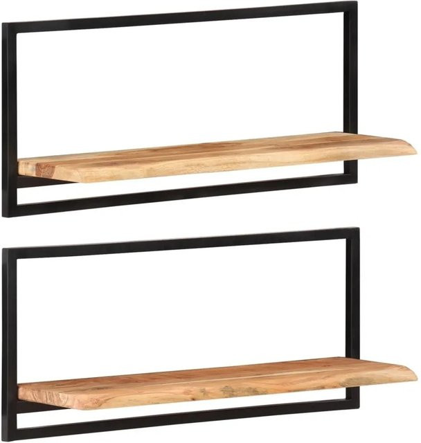 vidaXL Wandregale Set aus Massivholz Akazie und Stahl in Braun, 2 Stück, B/T/H: 80 x 25 x 35 cm - Bild 1