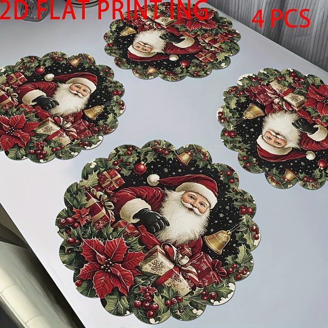 VIKAMA Weihnachtsmann Tischsets mit gewellten Kanten für Weihnachtsfeier und Tischdekoration - Bild 1