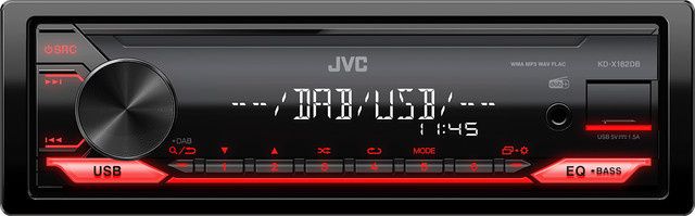 JVC KD-X182DB Autoradio mit DAB+ Tuner und Anschluss für Lenkradfernbedienung in Schwarz und Rot - Bild 1