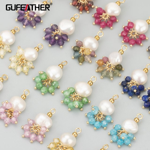 GUFEATHER Charms, 18 Karat vergoldet, Kupfer, Naturstein, Unisex - Bild 1