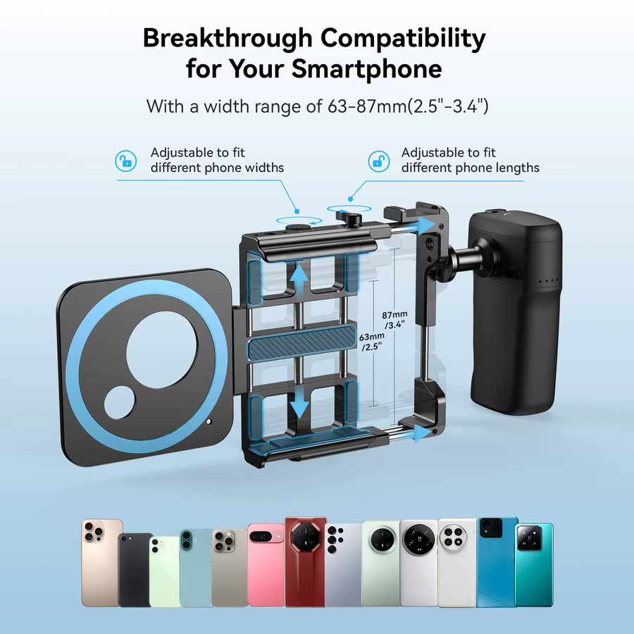 APEXEL Universal Metal Phone Rig Video Kit Handheld Smartphone Vlog Cage in Schwarz mit wiederaufladbarem Verschluss - Bild 5