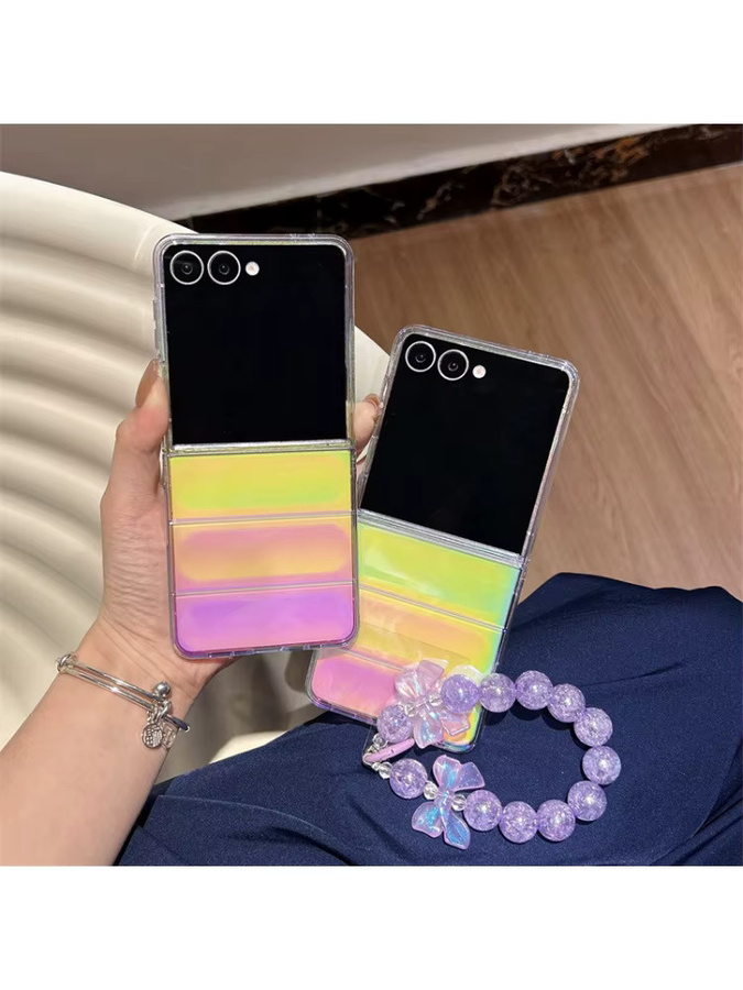 Luxus Gradient Laser Handyhülle mit Handgelenk-Kette Armband für Samsung Galaxy Z Flip 7 6 5 4 3, stoßfestes Hard Cover, Multicolour - Bild 4