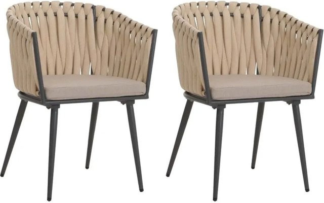 MCW Gartenstuhl N38 2er-Set mit Armlehnen aus Aluminium und Kissen in Creme und Hellbraun - Bild 1