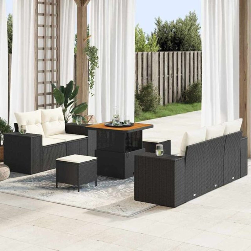 Vidaxl Polyrattan Garten-Sofa-Set mit 8 Teilen in Schwarz und Creme, modulares Loungemöbel-Set mit Fußhocker, B/T/H: 80 x 80 x 71 cm - Bild 1