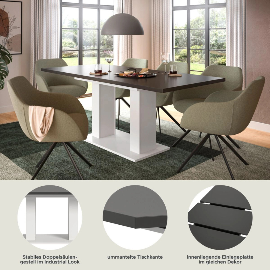 Inn.Furn Esstisch ausziehbar in Grau und Weiß, modern und rechteckig - Bild 5
