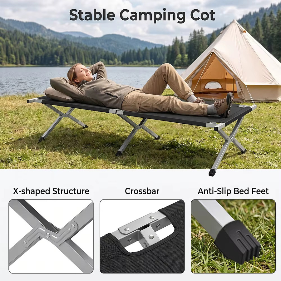 HGTUGO Oxford Campingbett, tragbares Klappbett für Erwachsene mit Tragetasche, B/T: 190 x 64 cm, Tragfähigkeit 180 kg - Bild 4