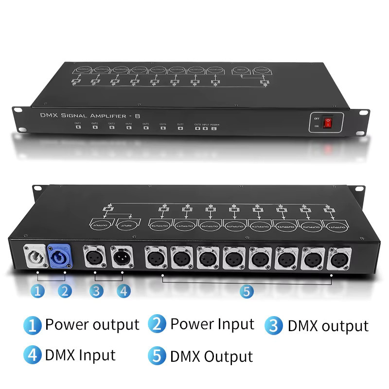 8-Kanal DMX512 Signalverstärker und Signalverteiler für Bühnenbeleuchtung in Schwarz - Bild 5