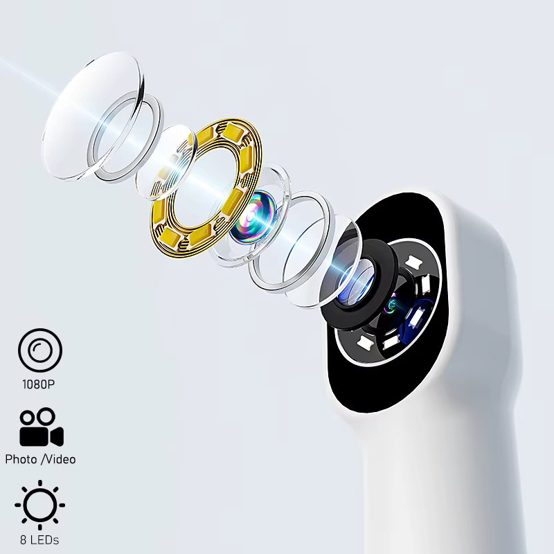 BUMBORN Wireless Oral Kamera 1080P HD Handheld WiFi Endoskop mit 8 LEDs für iPhone, Android und Typ-C in Weiß - Bild 2