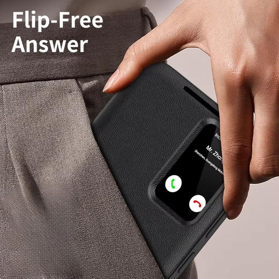 Leder Handyhülle mit Kartenfach und Sichtfenster für Samsung Galaxy S26 S25 S24 S23 S22 Ultra Plus A55 A56 A17 A26 in Schwarz oder Grün - Bild 5
