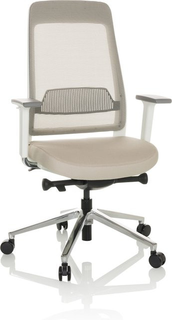 hjh OFFICE Profi Bürostuhl CHIARO T2 WHITE mit Armlehnen, höhenverstellbar und verstellbarer Sitztiefe, Stoff und Netzstoff in Weiß - Bild 1