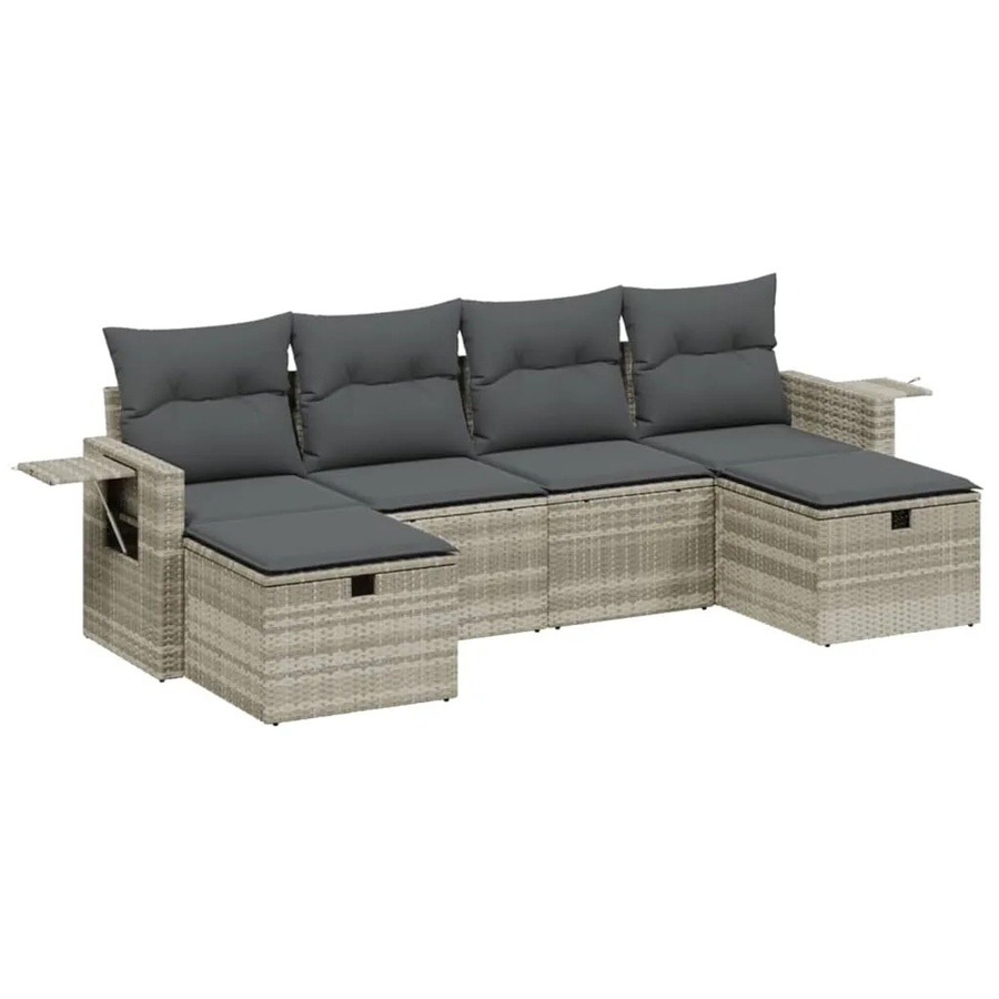 vidaXL 6-tlg. Garten-Sofagarnitur in L-Form aus Poly Rattan mit Kissen in Grau - Bild 2