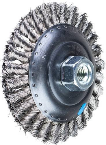 PFERD Kegelbürste gezopft KBG mit Edelstahl-Draht Ø 0,35 mm, Durchmesser: 125 mm, Breite: 15 mm, Gewinde: M14, Farbe: Silber - Bild 1