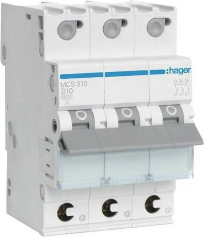 Hager Leitungsschutzschalter MCS310 3-polig 10A 400V C-Charakteristik B/T/H: 52,5 x 70 x 83,4 mm - Bild 1