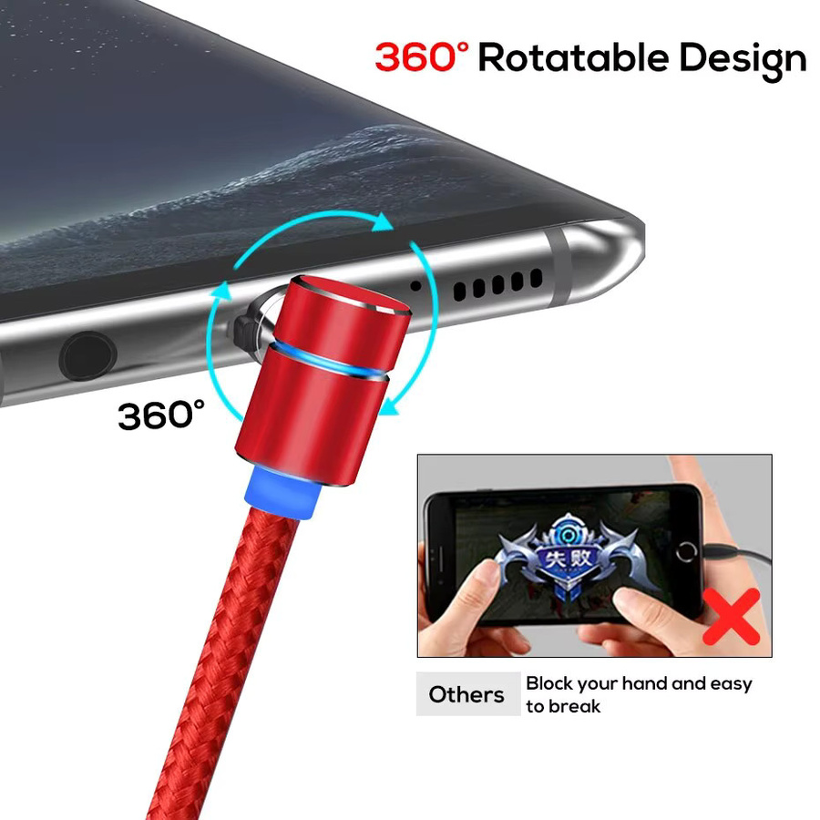 TOPK Magnetisches Ladekabel mit 360 Grad Rotation, LED-Licht und 90 Grad Winkelverbinder, geflochtenes Nylon, Rot - Bild 4