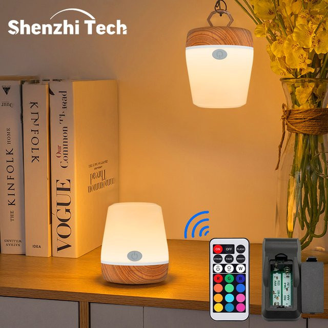 SHENZHITECH RGB Touch-Nachttischlampe mit Holzsockel, dimmbare Nachtleuchte mit Fernbedienung und verschiedenen Lichtmodi, Mehrfarbig - Bild 1