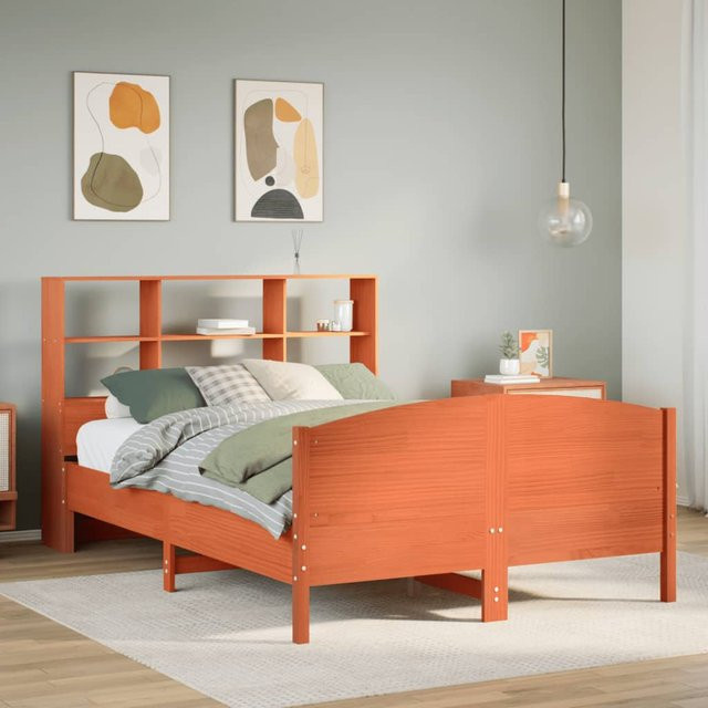vidaXL Massivholzbett aus Kiefernholz mit Regal in Braun, B/T/H: 135 x 190 x 110 cm - Bild 2