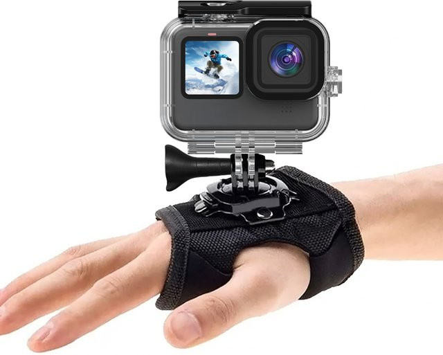 HONGDAK 360 Grad Rotations Handschlaufe Halterung für GoPro Hero 12 11 10 9 8 7 6 5 SJCAM Insta360 X2 X3 DJI Osmo in Schwarz - Bild 1