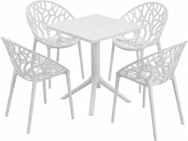DELUKE Gartenmöbel-Set SOFIA mit Tisch und 4 Stühlen aus Kunststoff in Weiß, B/T/H: 180 x 180 x 80 cm - Bild 1