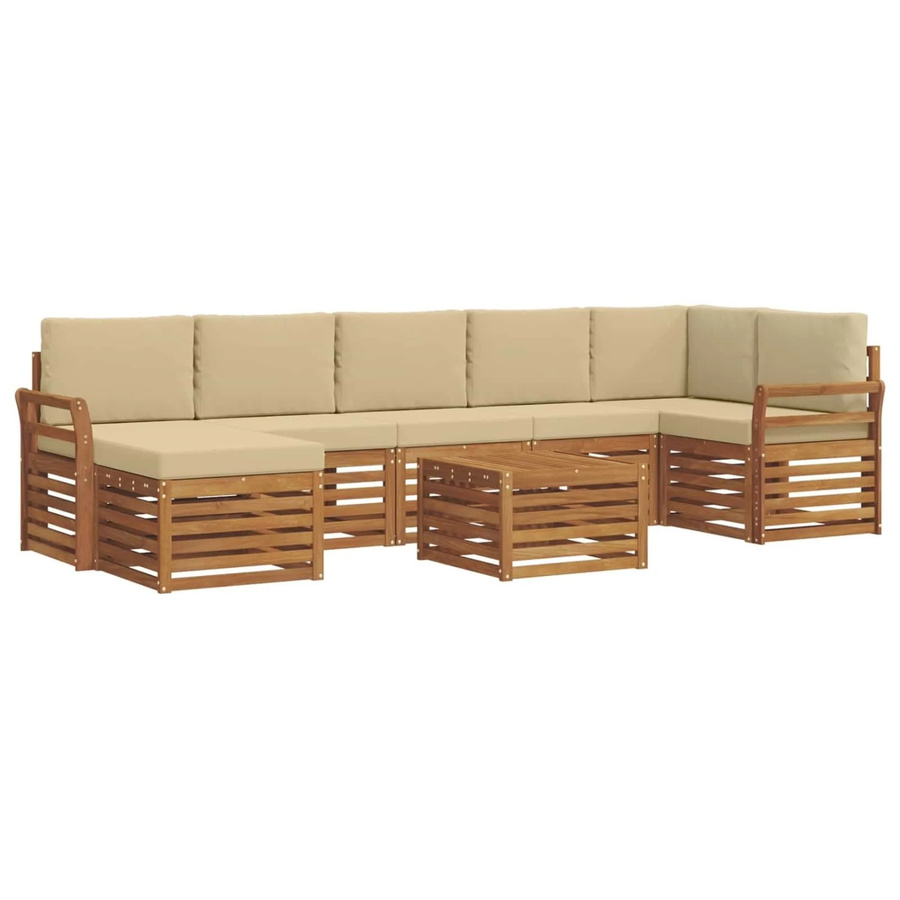 vidaXL Sofagarnitur 8-teilig L-Form aus Massivholz Akazie in Natur und Beige mit Polsterung und Kissen - Bild 2