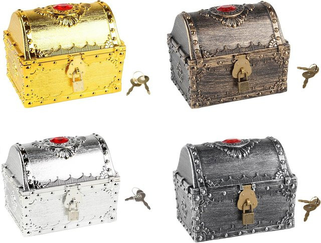 Homyl Piraten Schatzkiste aus Metall in Gold als dekorative Vintage Brust Box für Kinderpartys - Bild 1