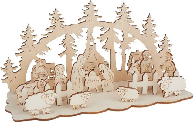 VBS Holzbausatz Krippe aus Sperrholz in Beige für weihnachtliche Dekoration, B/T/H: 20,0 x 10,0 x 8,0 cm - Bild 1