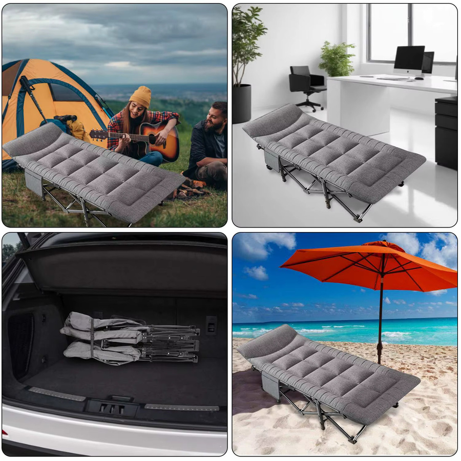 HGTUGO Klappbarer Camping-Liegestuhl in Grau mit 200 kg Tragkraft für Garten, Balkon und Terrasse - Bild 3