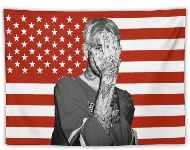 Lil Music Peep Charakter Wandbehang mit amerikanischer Flagge, Rap Wandteppich aus Stoff für dein Schlafzimmer, B x H: 60 x 90 cm - Bild 1