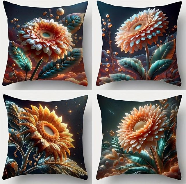 Dekorativer Kissenbezug mit 3D Sonnenblumen-Design in Metallic-Optik von Tinika Chen, Farbe Peach Skin, B/B/H: 18 x 18 x 18 cm - Bild 1