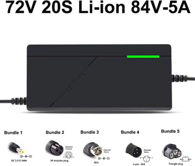 WAPUNO 72V Lithium-Ionen-Akku-Ladegerät 5A 20S mit integriertem Lüfter, Schwarz - Bild 1