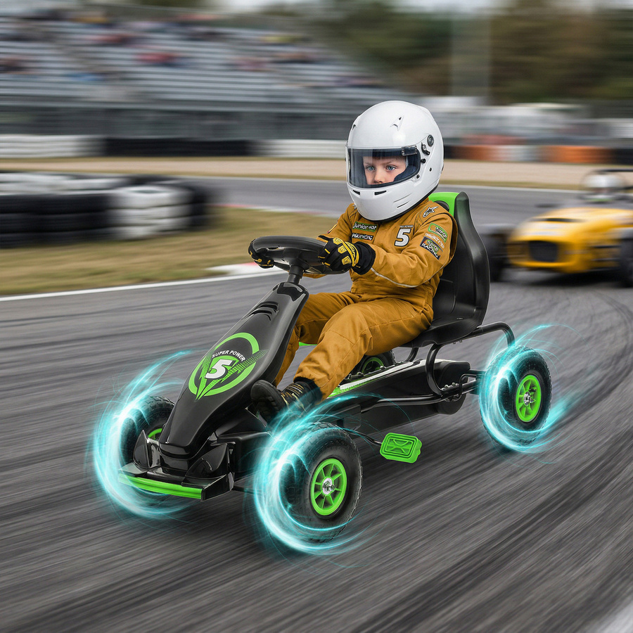 HOMCOM Gokart Kinderfahrzeug mit Pedal ab 5 Jahren grün-schwarz - Bild 2