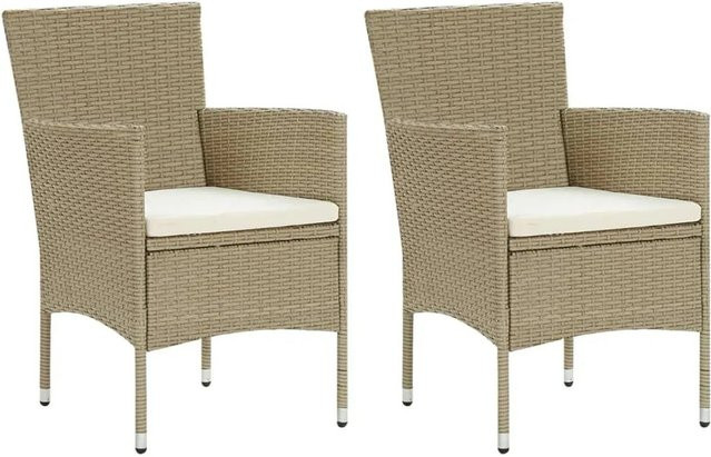 Furnicato Stuhl Set aus Poly Rattan in Beige mit cremeweißen Kissen, B/T/H: 53 x 58 x 84 cm - Bild 1