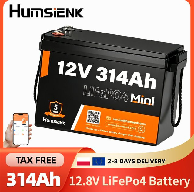 Humsienk 12V 314Ah LiFePO4 Lithium-Batterie mit Bluetooth-App, 4019Wh Energie, integriertem 200A BMS und Niedertemperaturschutz in Schwarz - Bild 1