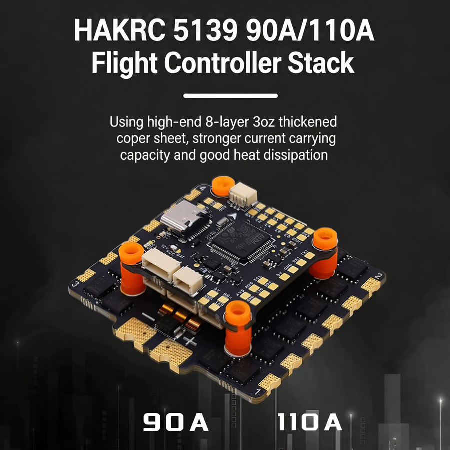 HAKRC 5139 F4551 Stack 4-in-1 ESC Flight Controller Schwarz, 90A/110A, programmierbar, 2S-8S Lipo, Dshot Unterstützung für FPV Racing Drone - Bild 3