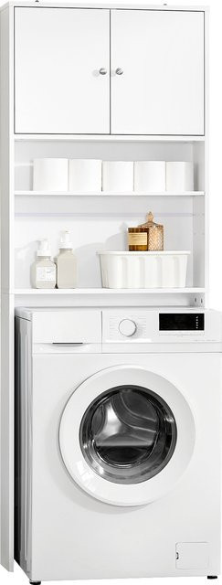 SoBuy BZR165-W Waschmaschinenschrank mit Schrank und Regalen für das Badezimmer, Weiß - Bild 1